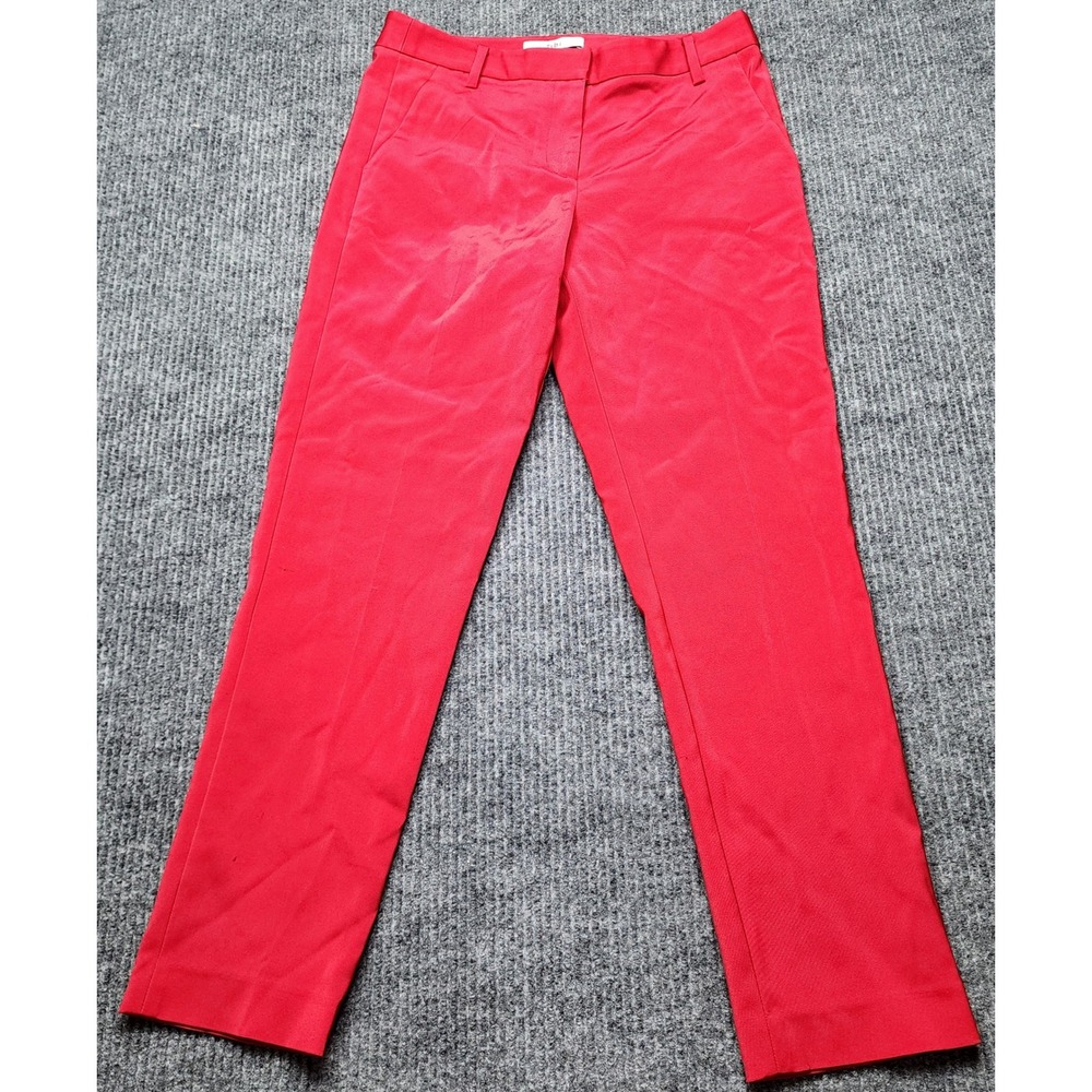 Tibi‎ Red Straight Leg Trousers Size 4 Acetate Blend Tailored Dress Pants